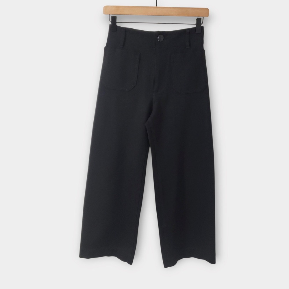 Maeve Anthropologie The Colette Ponte Crop Wide Leg Pants Black Sz 25 OBI472268